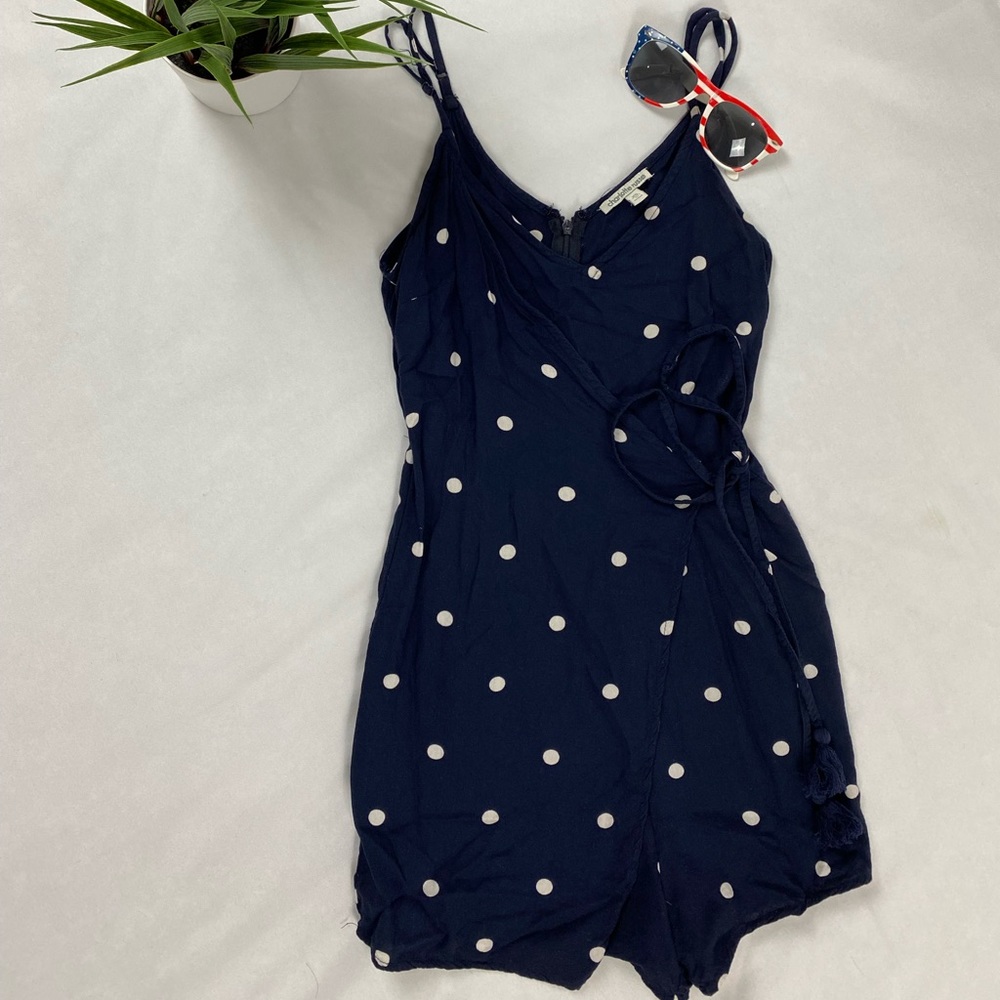 Blue romper with white polkadots